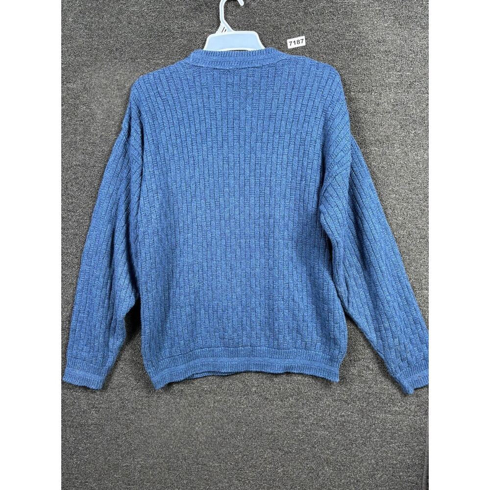 Kenneth Roberts Sweater Mens Large Blue 100% Cotton Made USA Textured Knit Crew - Picture 2 of 6